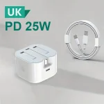 Chargeur de voyage USB Type C, adaptateur secteur, charge rapide, Royaume-Uni, iPhone 15, 14, 13 Pro, QC3.0, PD 25W