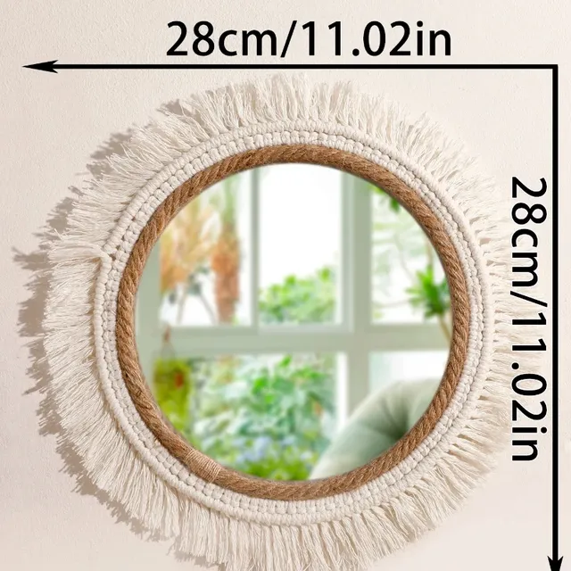 Miroir mural rond macramé bohème tressé corde jute coton… – vue 5