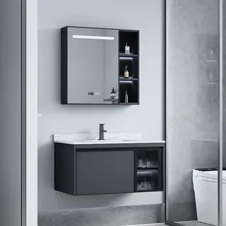 Meuble vasque mural contemporain anthracite mat céramique intégré…