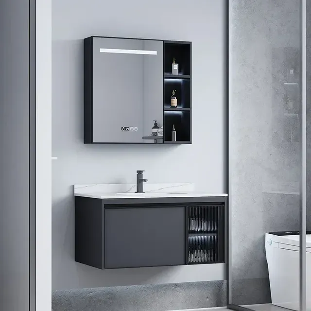 Meuble vasque mural contemporain anthracite mat…