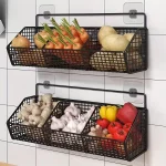panier rangement mural cuisine double niveau métallique grillagé noir mat compartimenté séparateurs ventilé drainant adhésif sans perçage antirouille facile installation
