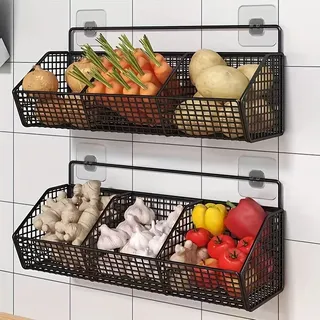 Panier rangement mural cuisine double niveau métallique grillagé noir…