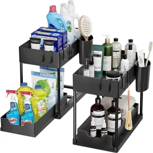 Organisateur et rangement sous évier, support d&rsquo;organisation de cuisine avec tiroirs d&rsquo;armoire coulissants doubles, étagère de rangement polyvalente Hol