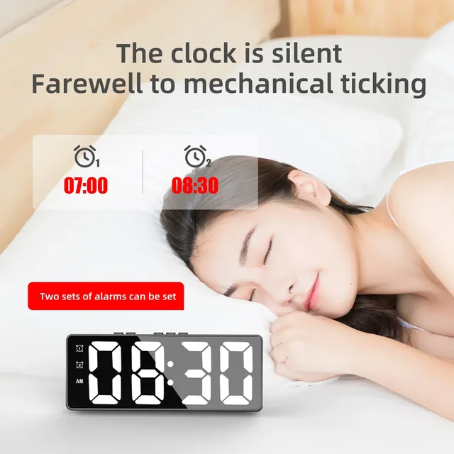 LED miroir horloge de Table alarme numérique Snooze… – vue 4