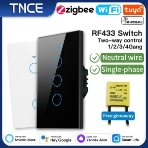 TNCE Tuya US commutateur wifi zigbee, 1/2/3/4 gangs, bouton mural de contrôle de lumière LED sans neutre/fil, voix intelligente avec Alexa Google Home TNCE Tuya US commutateur wifi zigbee, 1/2/3/4 gangs, bouton mural de contrôle de lumière LED sans neutre/fil, voix intelligente avec Alexa Google Home