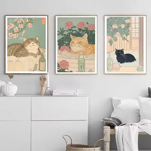 Baignoire japonaise chat paresseux bain Art affiche… – vue 4