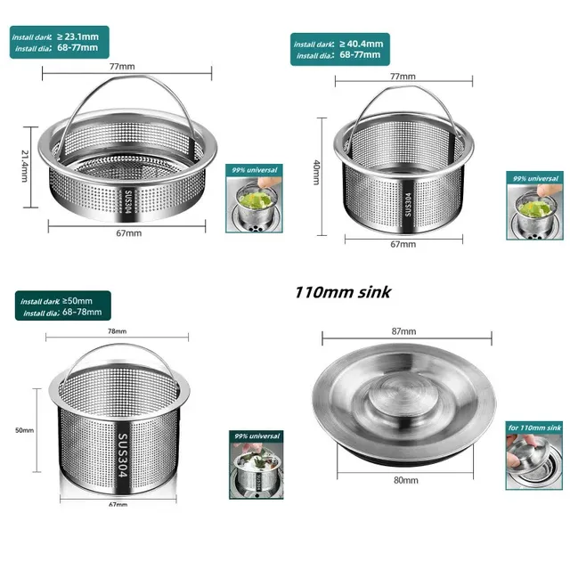 Crépine d'évier de cuisine en acier inoxydable 99% – vue 2