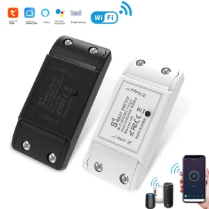 Module relais domotique WiFi encastrable canal unique compact boitier ABS classe V0 compatible Tuya Smartlife Alexa Google Assistant télécommande minuterie
