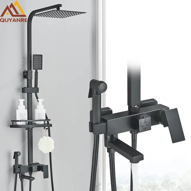 Robinet de douche chromé noir à 3/4 voies