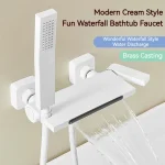 Baignoire à Cascade Blanche et Grise, F/05, Douche à Main Murale, Robinet de Centre Commercial Chaud et Froid, Ensemble de Douche à Poignée Unique