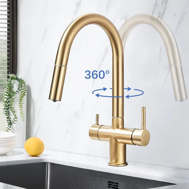Robinet de cuisine en or brossé – vue 6