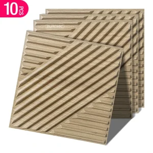Panneaux muraux texturés en faux bois, 30x30cm, rainure 3D, pour décoration murale intérieure, bandes murales décoratives en chêne, autocollant mural 3D, 10 pièces
