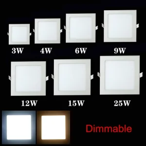 Led Downlight Dimmable 3W 4W 6W 9W 12W 15W 25W carré LED Spot AC110V/220V plafonnier intérieur encastré Downlight