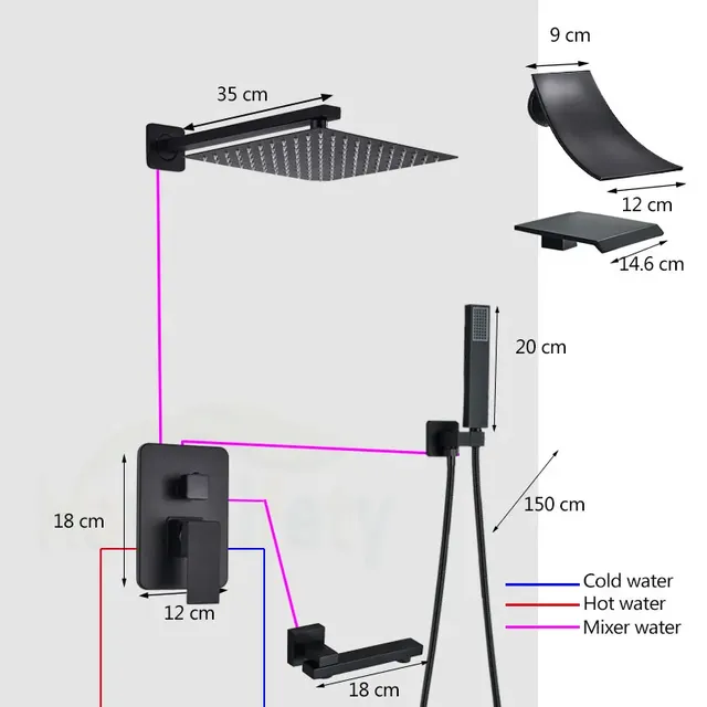 Ensemble de douche à chaud noir avec boîte orange – vue 2