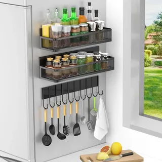 Étagère magnétique réfrigérateur métal noir minimaliste maille…