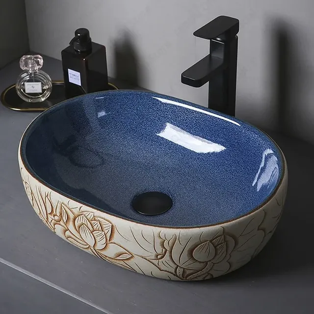 Évier en céramique à motif floral