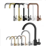 Robinet de cuisine rotatif à toutes directions, mélangeur d&rsquo;eau froide et chaude noire, robinet de cuisine à poignée unique, brosse blanche dorée