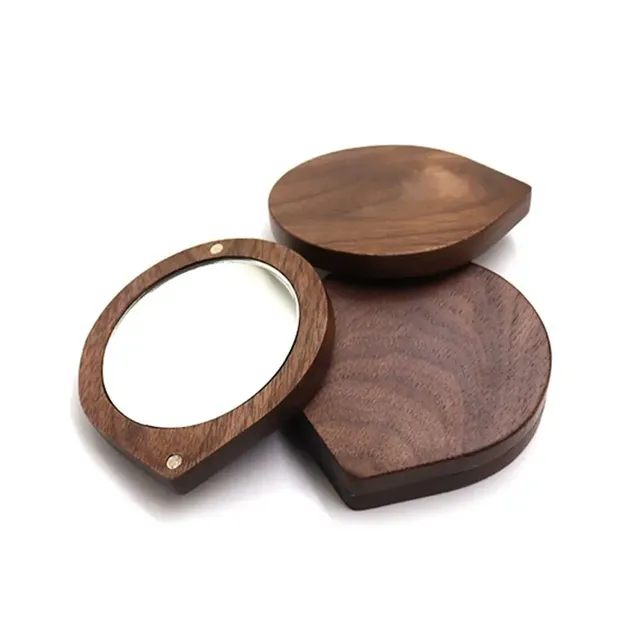 Miroir maquillage rotatif bois noyer naturel compact… – vue 5