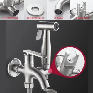 Ensemble de pulvérisation de Bidet de toilette en acier inoxydable, pulvérisateur de toilette multifonctionnel à haute pression, robinet à main 1 en 2 sorties, douche Shattaff Ensemble de pulvérisation de Bidet de toilette en acier inoxydable, pulvérisateur de toilette multifonctionnel à haute pression, robinet à main 1 en 2 sorties, douche Shattaff