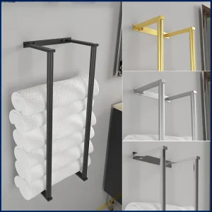 Porte-serviettes mural de 73cm, pour salle de bains, porte-serviettes à Double tige, grande capacité, organisateur de rangement pour serviettes, gain de place