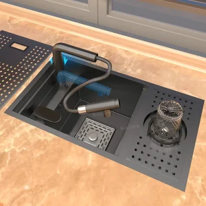 Évier de Cuisine en Acier Inoxydable, Barre de Rondelle Cachée, Précieux, Mini, Petite Fente Unique avec Plaque de Couverture, Lavabo Multifonctionnel