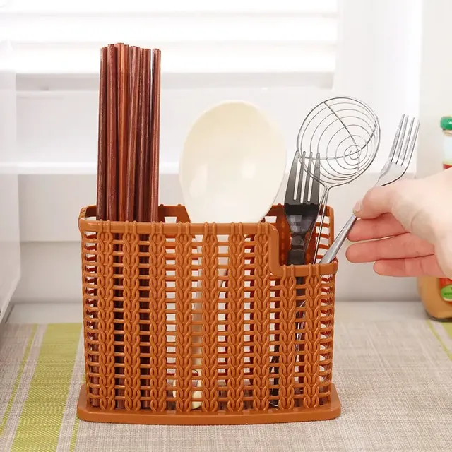 Organisateur ustensiles cuisine rotin tressé plastique… – vue 3