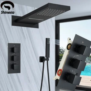 Shinesia – ensemble de robinets de douche thermostatiques, cascade de pluie, robinet dissimulé, colonne murale, système de douche chaude et froide