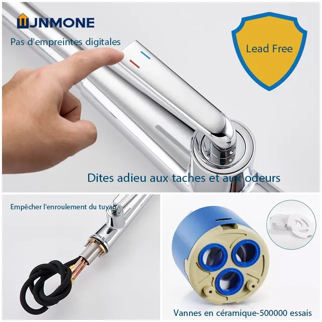 Robinet de cuisine chromé de luxe extractible 360°… – vue 5