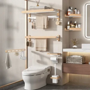 HOtowel Bar-Étagère d&rsquo;angle de rangement de toilette, accessoires de salle de bain, porte-serviettes, No BE Ching