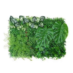 panneau végétal artificiel rectangulaire feuillage dense monstera fougère panaché vert foncé plastique mat entretien nul fixation facile