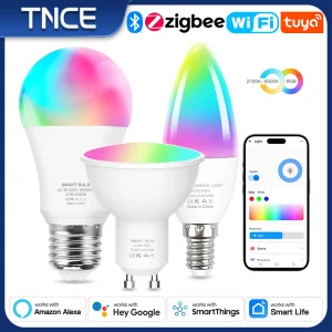 TNCE Tuya E27 E14 GU10 ampoule WIFI Zigbee, lampes LED à lumière variable 2700-6500k RGB, application Smart Life, voix avec Alexa Google Home TNCE Tuya E27 E14 GU10 ampoule WIFI Zigbee, lampes LED à lumière variable 2700-6500k RGB, application Smart Life, voix avec Alexa Google Home