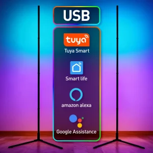 Lampadaire intelligent LED USB RGBIC, application Tuya et télécommande, couleurs et effets réglables, lumière sur pied atmosphérique pour la maison Lampadaire intelligent LED USB RGBIC, application Tuya et télécommande, couleurs et effets réglables, lumière sur pied atmosphérique pour la maison