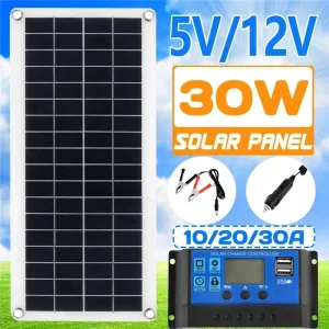 Kit de panneaux solaires 30W 12V, double sortie USB, cellules solaires, panneau solaire 20A 30A 40A 50A, contrôleur pour voiture, Yacht, batterie, chargeur de bateau