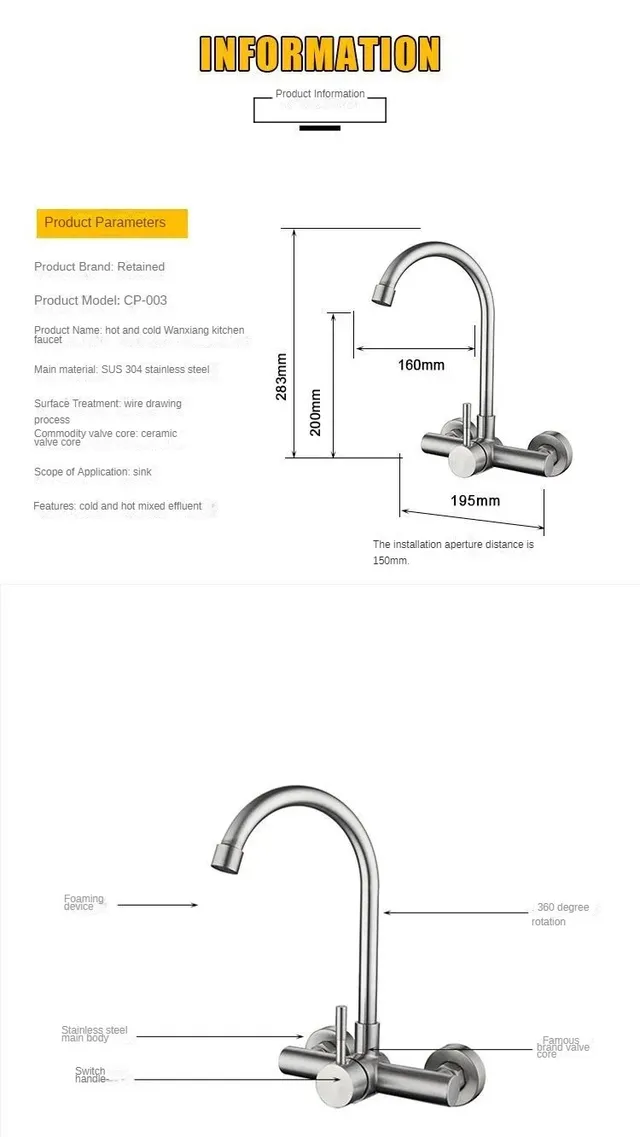 Robinet De cuisine pulvérisateur acier inoxydable Double… – vue 3
