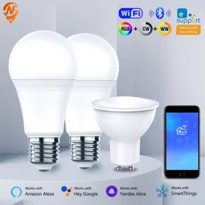 NINFULL ampoules intelligentes RGB E27 GU10 ampoule Led 100-240V maison intelligente Wifi Bluetooth lampe fonctionne avec Alexa Google Home Smartthings