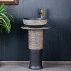 lavabo colonne fonte effet pierre striée gris beige intérieur anthracite mat cylindrique noir mate surface texturée robinet laiton brossé