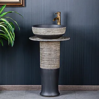 Lavabo colonne fonte effet pierre striée gris beige intérieur…