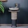 Lavabo colonne fonte effet pierre striée gris beige… – vue 1