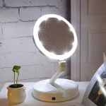 Miroir de maquillage grossissant 10x avec lumière LED blanche, pliable, portable, rotatif, stockage double face, brittop 24.com, chargement USB