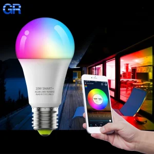 Ampoule LED intelligente E27 100-240V, couleur changeante, avec synchronisation de la musique, WiFi et BLE 5.0, éclairage domestique intelligent RGB à intensité variable