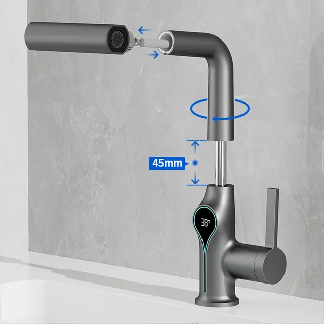 Mitigeur lavabo monotrou cascade contemporain bec coudé… – vue 4
