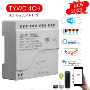 Module intelligent de commutateur sans fil Wifi, 4 canaux DC 12V 32V 24V 110V 220V, autobloquant RF433, relais NO NC COM 10A, contrôle par application Tuya