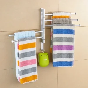 Porte-serviettes mural poli pour salle de bains et cuisine, matériel en acier inoxydable, sans poinçon, pliable et rotatif