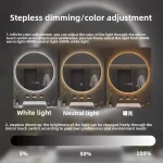 miroir rond mural intelligent tactile led rétroéclairage halo antibuée 50cm aluminium sanscadre réglable température couleur graduable luminosité maquillage rasage minimaliste