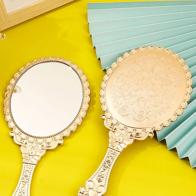 Miroir vintage ovale festonné or rose gravé floral dos… – vue 4