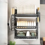Étagère à vaisselle de cuisine, support de rangement mural multifonctionnel, armoire sans trou avec baguettes, couteaux, assiettes, rangement de vidange