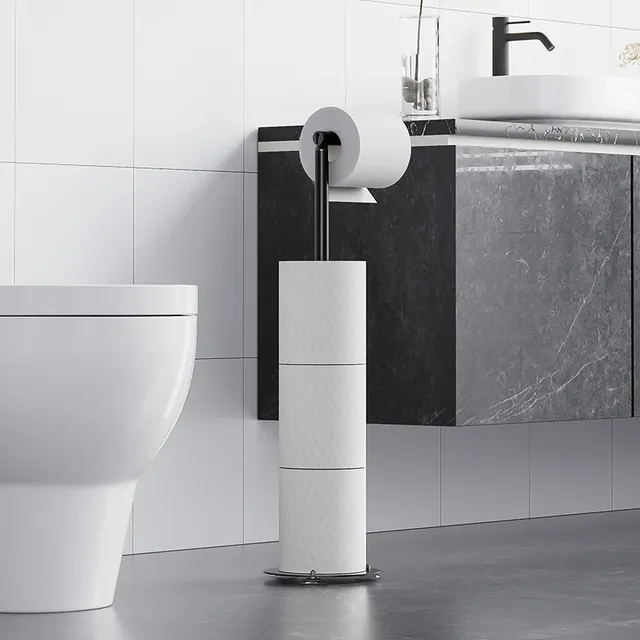 Porte papier toilette vertical sur pied métal noir mat… – vue 6