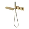 mitigeur baignoire thermostatique mural encastré bec cascade plat douchette cylindrique flexible inox laiton doré brossé plaque rectangulaire commandes mitigeur baignoire thermostatique mural encastré bec cascade plat douchette cylindrique flexible inox laiton doré brossé plaque rectangulaire commandes