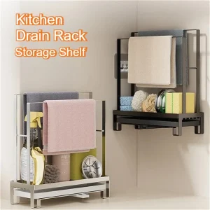 égouttoir cuisine organisateur évier supportustensiles étagère rangement éponge torchon plateau vidange inoxydable compact réglable amovible antidérapant durable installation