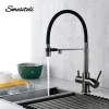 Robinet de cuisine gris bronze mitigeur d&rsquo;évier en laiton 3 voies montage de tuyau noir retirer double buse de pulvérisation robinets de cuisine d&rsquo;eau